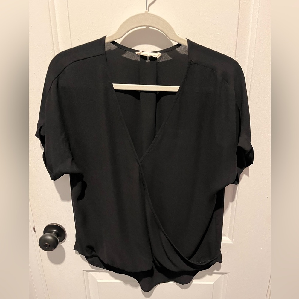 Lush Black Faux Wrap Blouse
